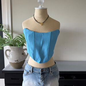 Princess Polly Blue Strapless Corset Top Lace-Up Back Size US 6